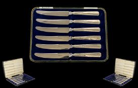 A Cased Set Of Silver Handled Butter Knives Each fully hallmarked Sheffield S - 1935,