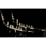 Pair of Hand Carved Model Venetian Gondolas - in horn with decals, gondolier, and passengers also