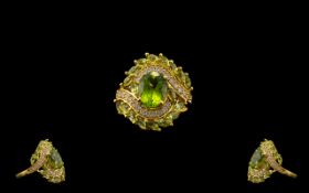 Peridot and White Zircon Cluster Ring, a