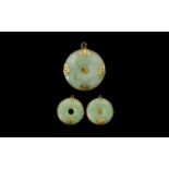 A Matched Set of 3 9ct Gold Mounted Jade