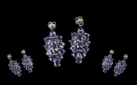 Tanzanite Cluster Drop Earrings, cluster