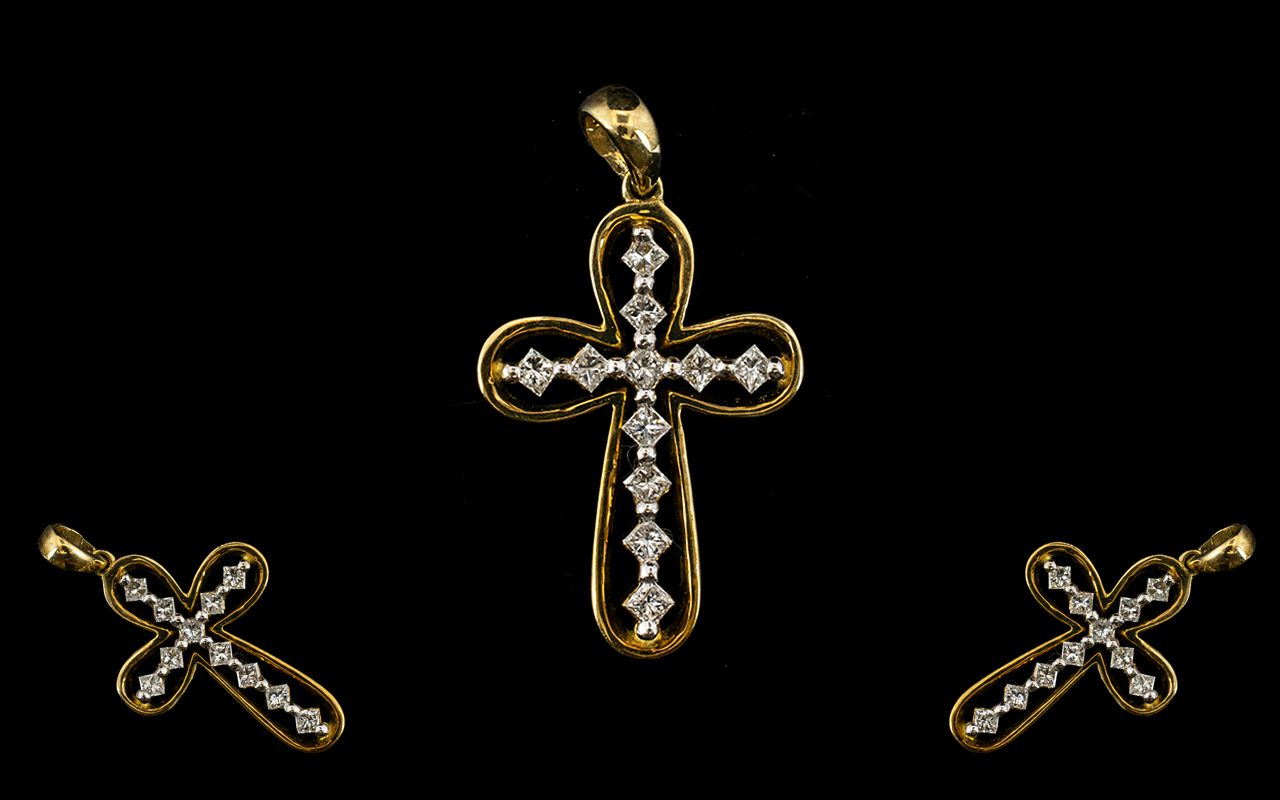 A 9ct Gold Diamond And Diamond Set Cross