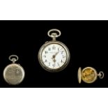 Virus - Gunmetal Swiss Made Open Faced Pocket Watch ( Rare ) The Back Cover of Watch with Engraved