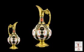 Royal Crown Derby Superb Quality Solid 22ct Gold Band Imari Pattern Ewer / Jug - of pleasing form.