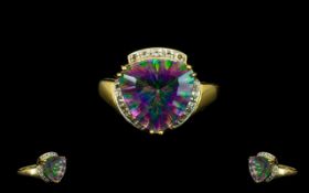 9ct Gold Mystic Topaz Set Dress Ring of Pleasing Form. Full Hallmark for 9.375. Ring Size - N. 4.