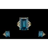 Contemporary Designed 9ct Gold - London Blue Topaz and Diamond Set Dress Ring,