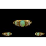 Antique Period - Attractive 18ct Gold Diamond and Opal Set Dress Ring, In a Gallery Setting,