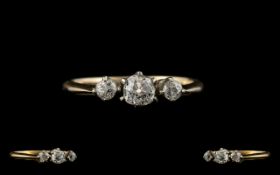 18ct Gold and Platinum 3 Stone Diamond Ring, The Cushion Cut Diamonds of Good Colour / Clarity. c.