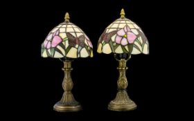 A Pair Of Reproduction Tiffany Style Table Lamps Of small proportion,