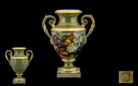 Bloor Derby Regency Period Fine Hand Painted Twin Mask Handle Urn Shaped Pedestal Vase with Painted