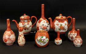 Collection of Kutani Oriental Porcelain comprising a tea pot, a hot water pot,