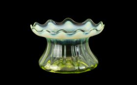 James Powell Whitefriars Opalescent Vaseline Glass Bowl, Diameter 6 Inches, Height 3.