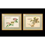 Two Framed Oriental Embroideries On Silk Early 20th century famed silks each depicting images of