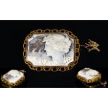Wonderful Quality - 9ct Gold Mounted 1930's Large Rectangular Shaped Shell Cameo Brooch,