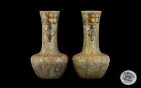 Cranston Pottery Tubelined Pair of Vases. c.1920's. Fruit and Leaf Decoration. No. To Base 56-6-9.