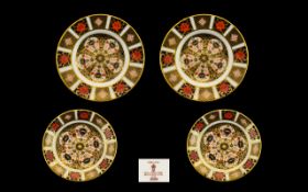 Royal Crown Derby Old Imari Pattern Single 22 ct Gold Band Pair of Side Plates and Matching Saucers