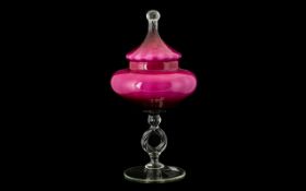 A Contemporary Glass Centrepiece Lidded dish with transparent circular base,