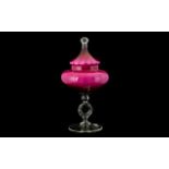 A Contemporary Glass Centrepiece Lidded dish with transparent circular base,