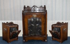 Art Nouveau Coal Oak Cupboard with fall front and liner.