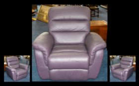 Modern Mauve Leather Recliner Chair, manual recline. 41 by 48 inches.