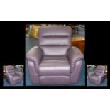 Modern Mauve Leather Recliner Chair, manual recline. 41 by 48 inches.