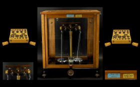 Early 20th Century Towers Model 55 Scientific Laboratory Scales Oak case with glazed sides,