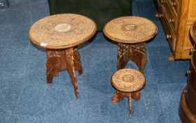 Three Carved Anglo Indian Occasional Tables Each with circular tops,