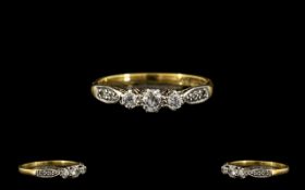 18ct Gold and Platinum 3 Stone Diamond Set Dress Ring From The 1930's.