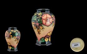 Moorcroft - Excellent Quality Signed Tubelined Vase of Waisted Form ' Oberon Honeysuckle ' Pattern.