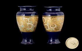 Royal Doulton Pair of Chine Ware Vases of Tapered Form. c.1890 - 1900.