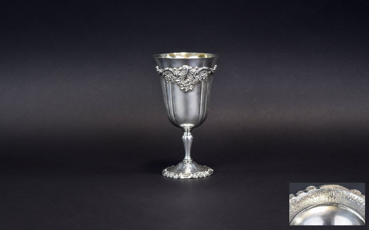 American 19th Century Baroque by Wallace - Very Fine Silver Plated Repousse Water Goblet.