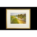 Limited Edition Framed Artist Proof John Haskins 'Riverside Fishing' Framed, glazed and mounted,