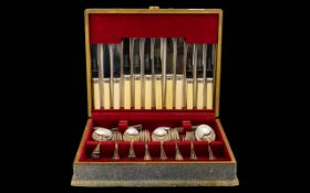 A Silver Plated Cutlery Set Complete with red velvet lined box, all pieces intact,