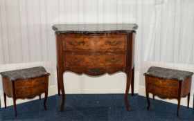 French Style Shaped Commode Verdie marble top with serpentine front and short cabriole legs with