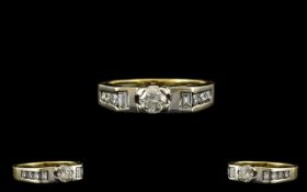 Contemporary Designed 18ct Gold Brilliant and Baguette Cut Diamond Set Ring marked 750-18ct,