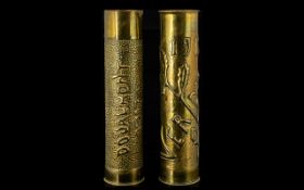 Trench Art. Two American shells, both worked. One dated 1917 'Douaumont' the other 1917 'Verdun'.