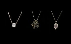 Three Sterling Silver Necklaces to include 925 Silver Dolphin Pink stone pendant,