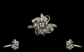 18ct White Gold Pleasing Diamond Set Cluster Ring,