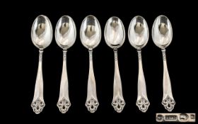 Norwegian - Early 20th Century Set of Six Silver Soup Spoons. c.1920's.