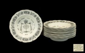 Royal Cauldon Grindley Passover Tableware. 12 soup plates with black litho design.