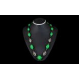 Vintage Beaded Necklace, In Green, Black & White Tones, Looks Great on and of Good Quality.