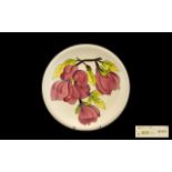 Walter Moorcroft - Modern Signed Tubelined Cabinet Plate ' Pink Magnolia ' Pattern on Ivory Ground.