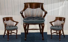Mahogany Captains Chair art nouveau chair of generous proportion with spindle seat pad.