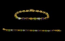 Amethyst, Peridot, Blue Topaz, Garnet and Citrine Tennis Bracelet,