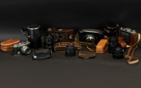 Collection of Cameras & Lenses including vintage 'Harkette' camera by Kodak,