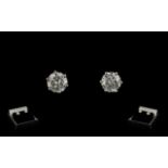 Ladies Attractive - 18ct White Gold Pair of Diamond Set Earrings / Studs. Marked for 18ct Gold.