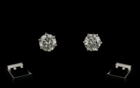 Ladies Attractive - 18ct White Gold Pair of Diamond Set Earrings / Studs. Marked for 18ct Gold.