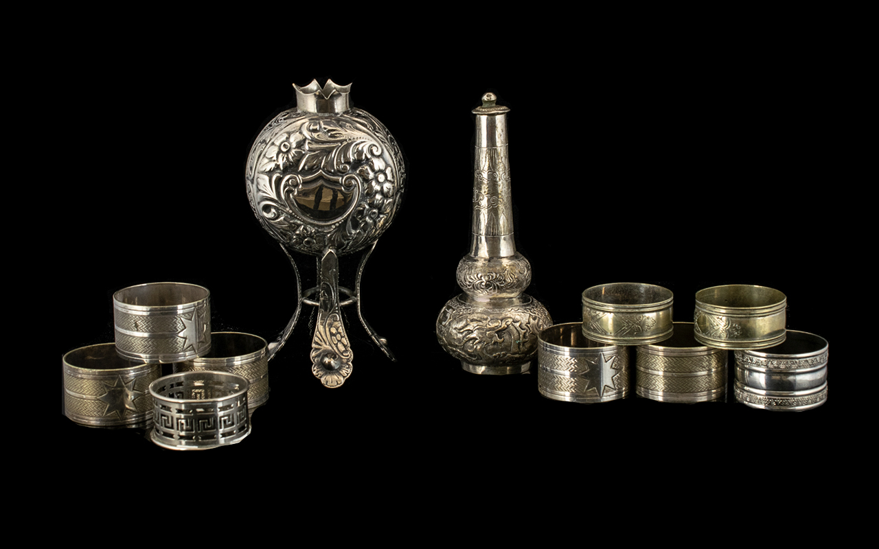 Collection of White Metal Vases and Napkin Rings, 388g, please see accompanying image.