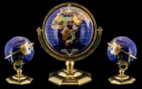 A Good Quality and Heavy Gemstone World Globe Set with Lapis Lazuli and Semi Precious Gemstones on