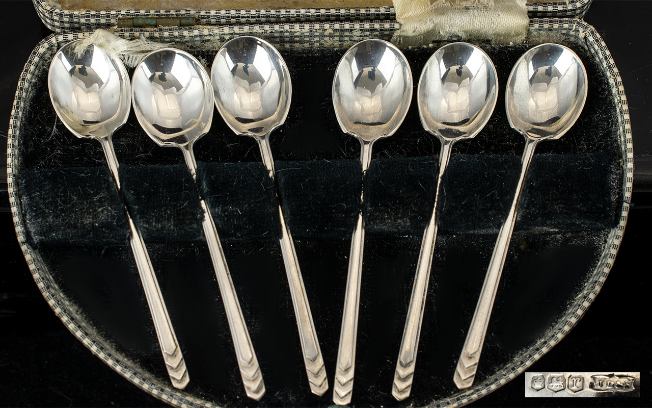 Art Deco Period 1930's Very Pleasing Set of Size Silver Coffee Spoons, Wonderful Proportions,